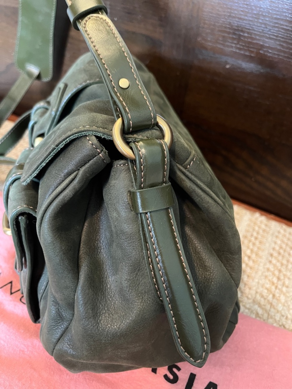 Francesco Biasia Olive Green Leather Saddle Bag - Picture 6 of 13